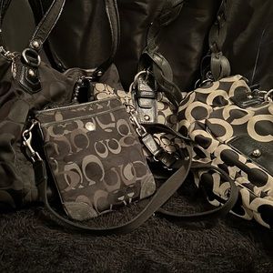 Coach signature print bundle. 3 totes and 1 crossbody bag for sale as bundle